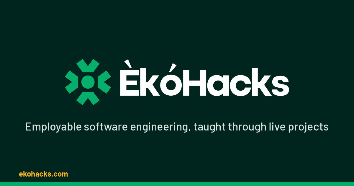 The default share card: the EkoHacks logo on deep navy, with the line "Employable software engineering, taught through live projects"